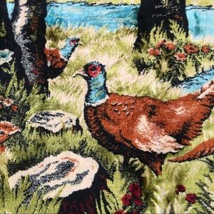 Vtg Velvet like tapestry Wall hanging 56”X40” Made in Lebanon pheasant design